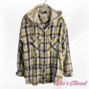 Free People We The Free Calico Basin Jacket Shacket Sz XS Yellow Ivory Blue